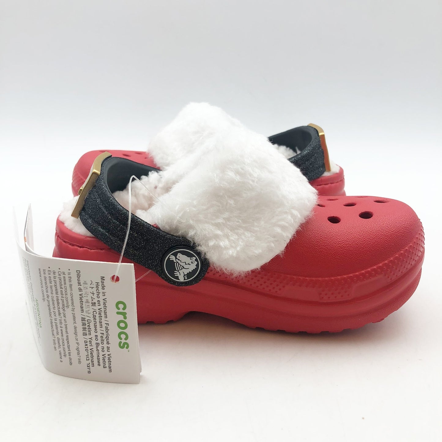 Crocs Unisex Kids Santa Classic Clogs Size C5 Festive Red White Black NWT