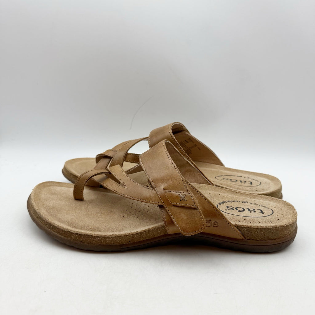 Taos Womens Perfect Toe Loop Sandals Size 10 M Tan Leather NIB