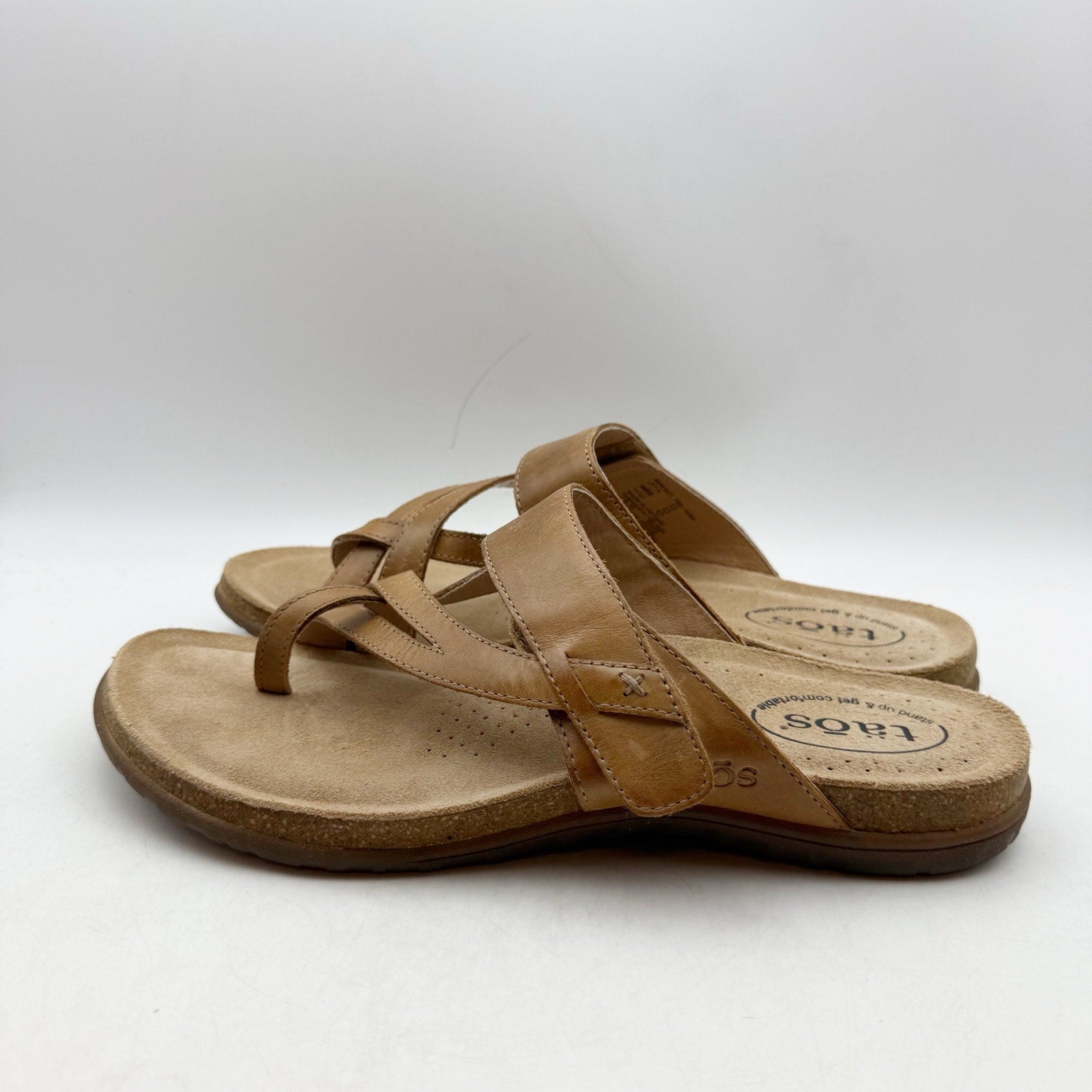 Taos Womens Perfect Toe Loop Sandals Size 10 M Tan Leather NIB