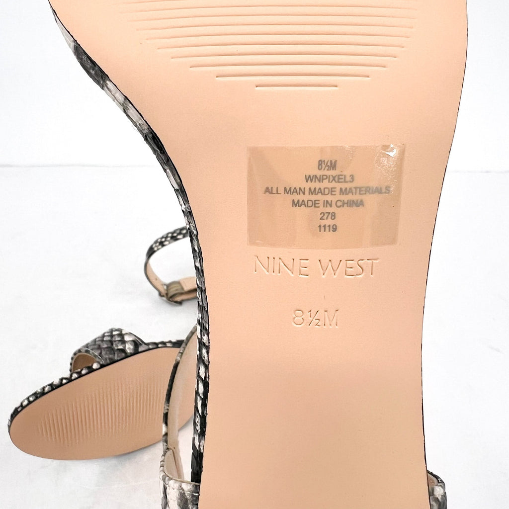 NINE WEST Womens Pixel 3 Heeled Sandals Size 8.5M Grey Snake NIB