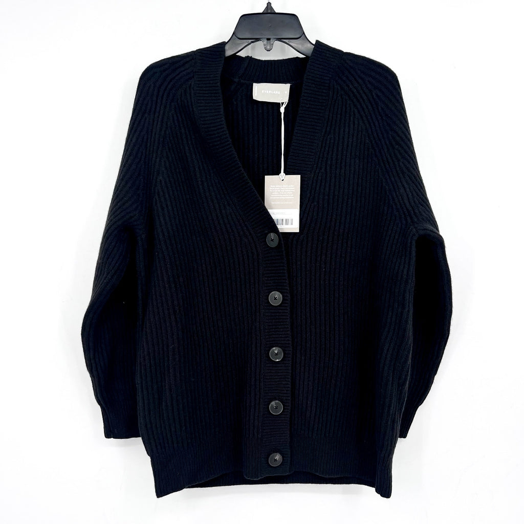 EVERLANE Women's The Long Cocoon Cardigan Small Black 100% Wool Sweater NWT