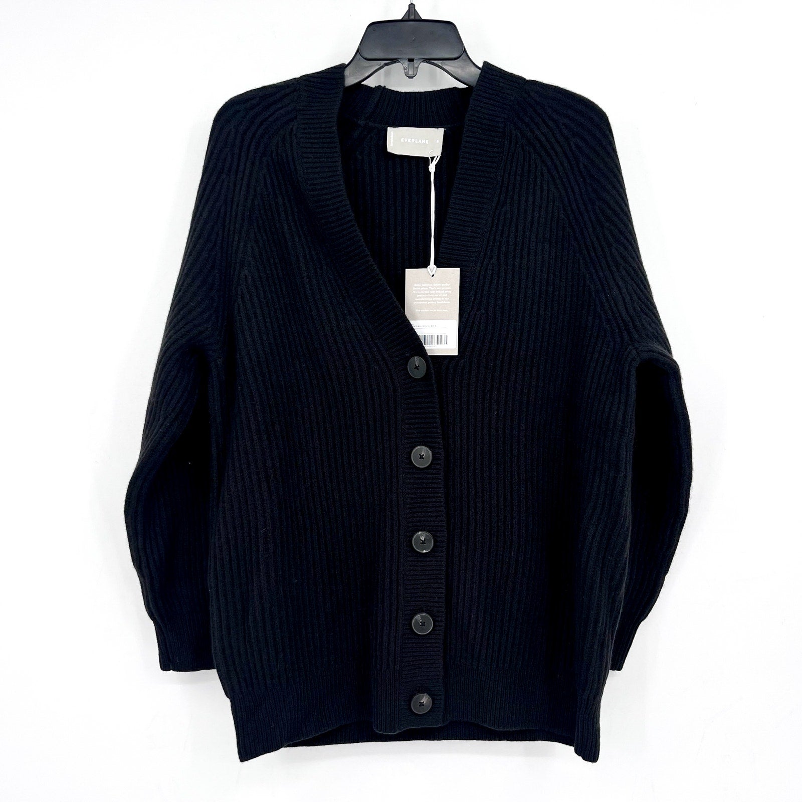 EVERLANE Women's The Long Cocoon Cardigan Small Black 100% Wool Sweater NWT