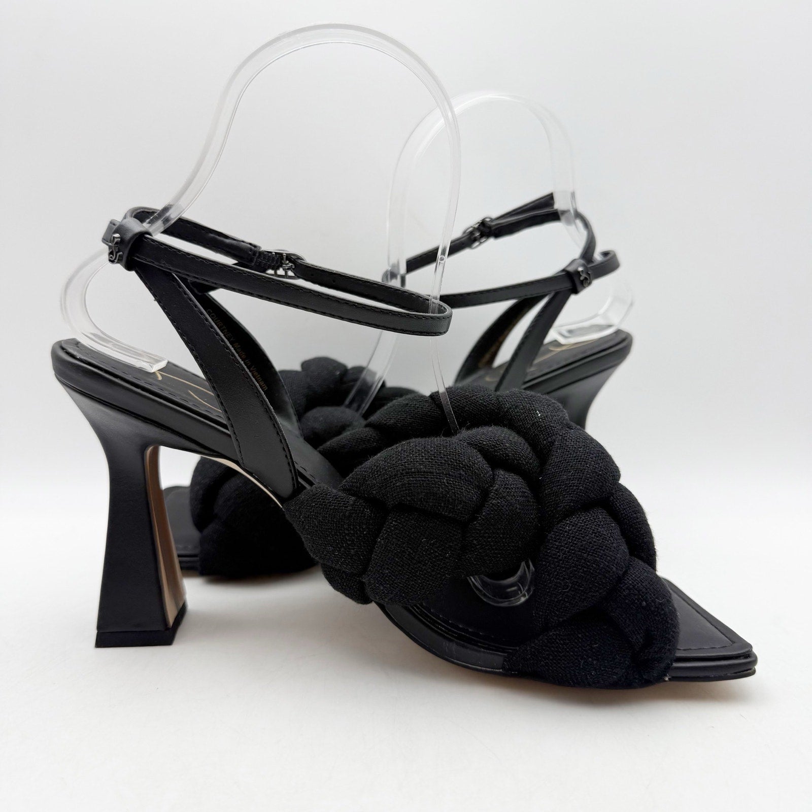 Sam Edelman Womens Courtney Heeled Sandals Size 8.5 Black Linen Braided NWOB