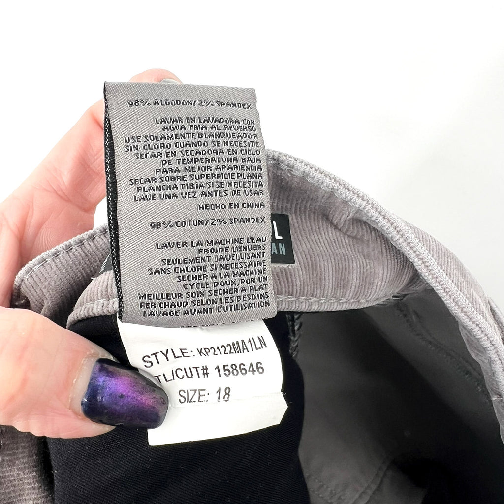 KUT FROM THE KLOTH Rachael Mom Corduroy Jeans Size 18 Grey High-rise Fab Ab NWOT