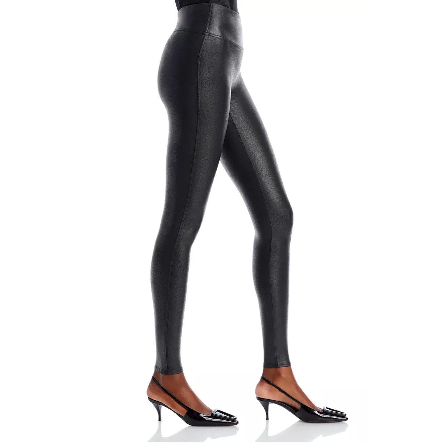 SPANX Women's SpanxShape Faux Leather Leggings 1X Petite Black High Waisted NWT