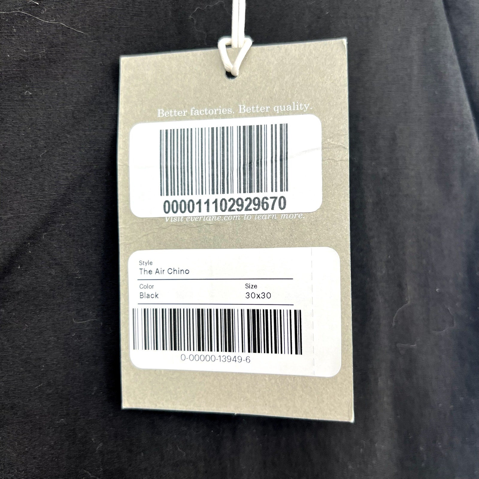EVERLANE Mens The Air Chino Pants 30x30 Black Stretch Cotton Poplin Slim Fit NWT