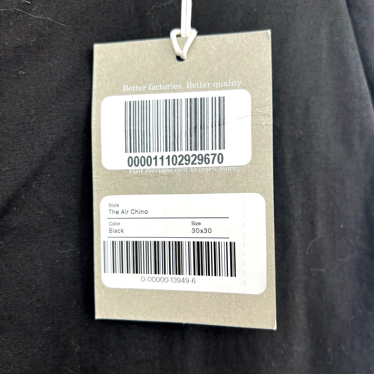 EVERLANE Mens The Air Chino Pants 30x30 Black Stretch Cotton Poplin Slim Fit NWT