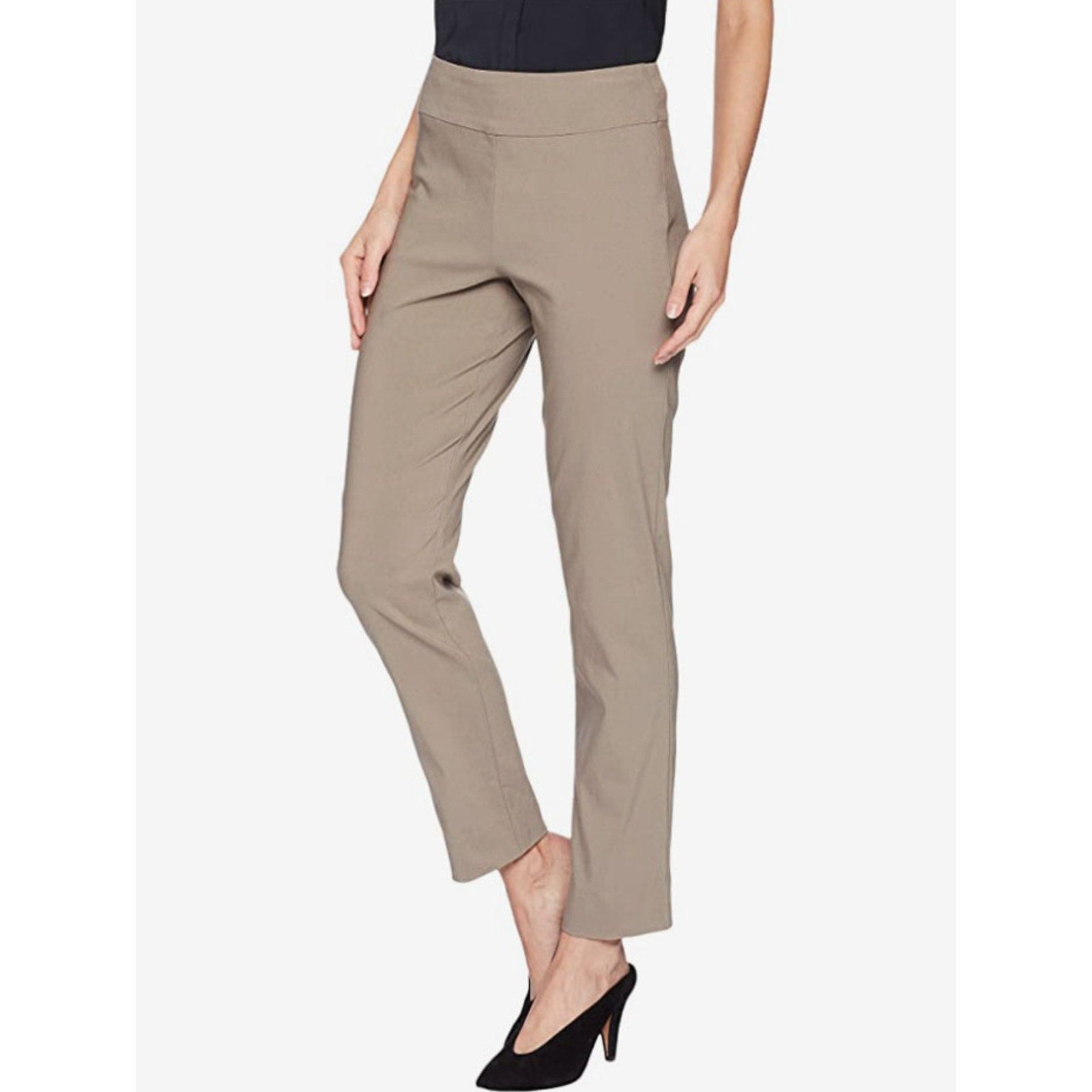 KRAZY LARRY Women's Pull-On Ankle Pants Size 4 Taupe High Rise Stretch NWT