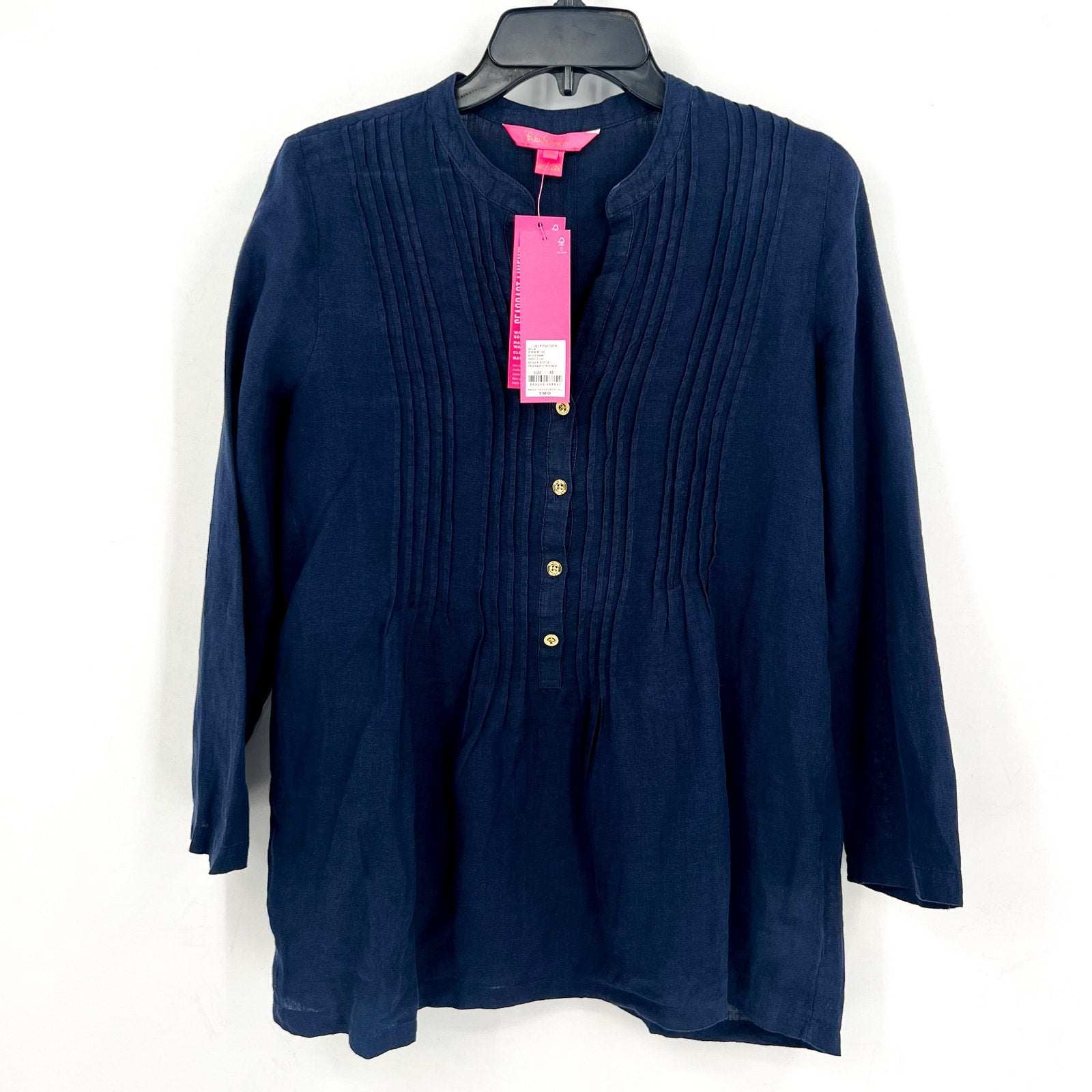 LILLY PULITZER Womens Sarasota Tunic Top XS True Navy Blue 100% Linen NWT