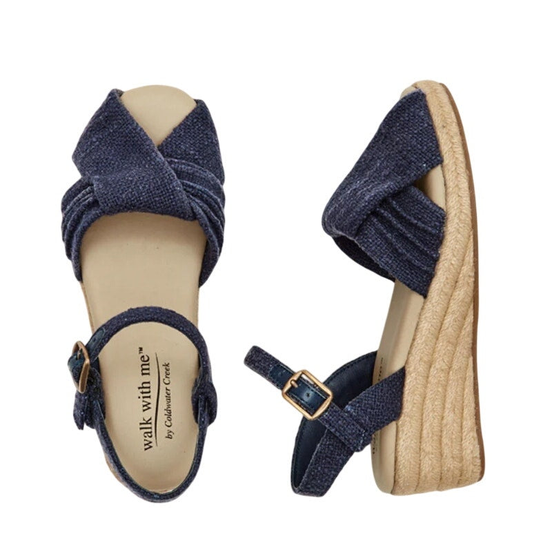 Coldwater Creek Callie Espadrille Sandals Size 6.5 Navy Blue Walk With Me NWOB