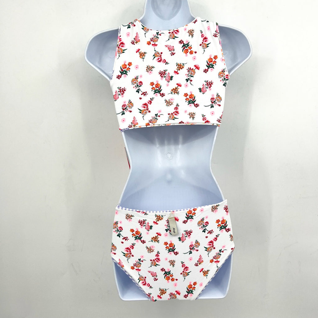 MAAJI Backyard Twist One Piece Swimsuit Girls 12 White Floral Reversible NWT