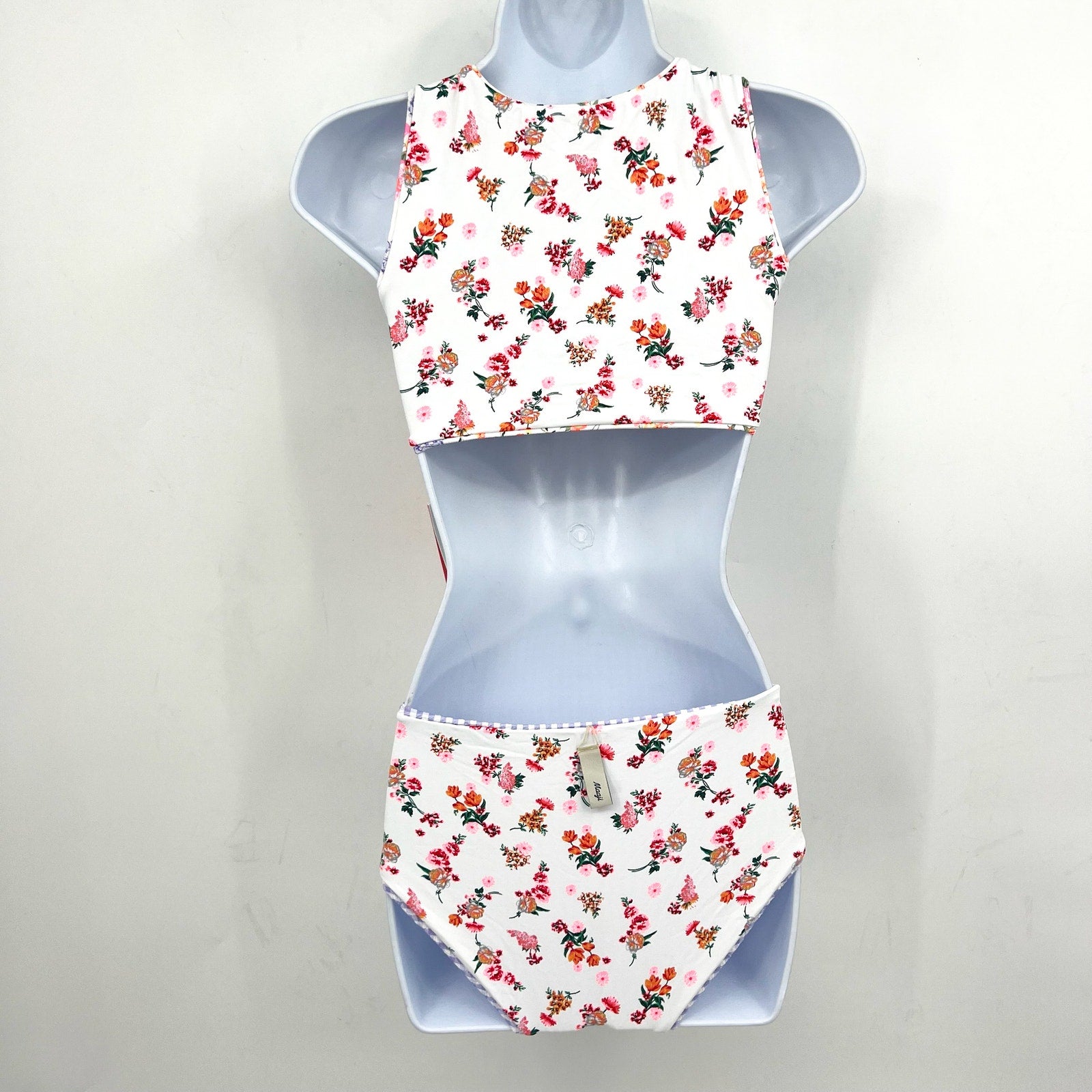 MAAJI Backyard Twist One Piece Swimsuit Girls 12 White Floral Reversible NWT