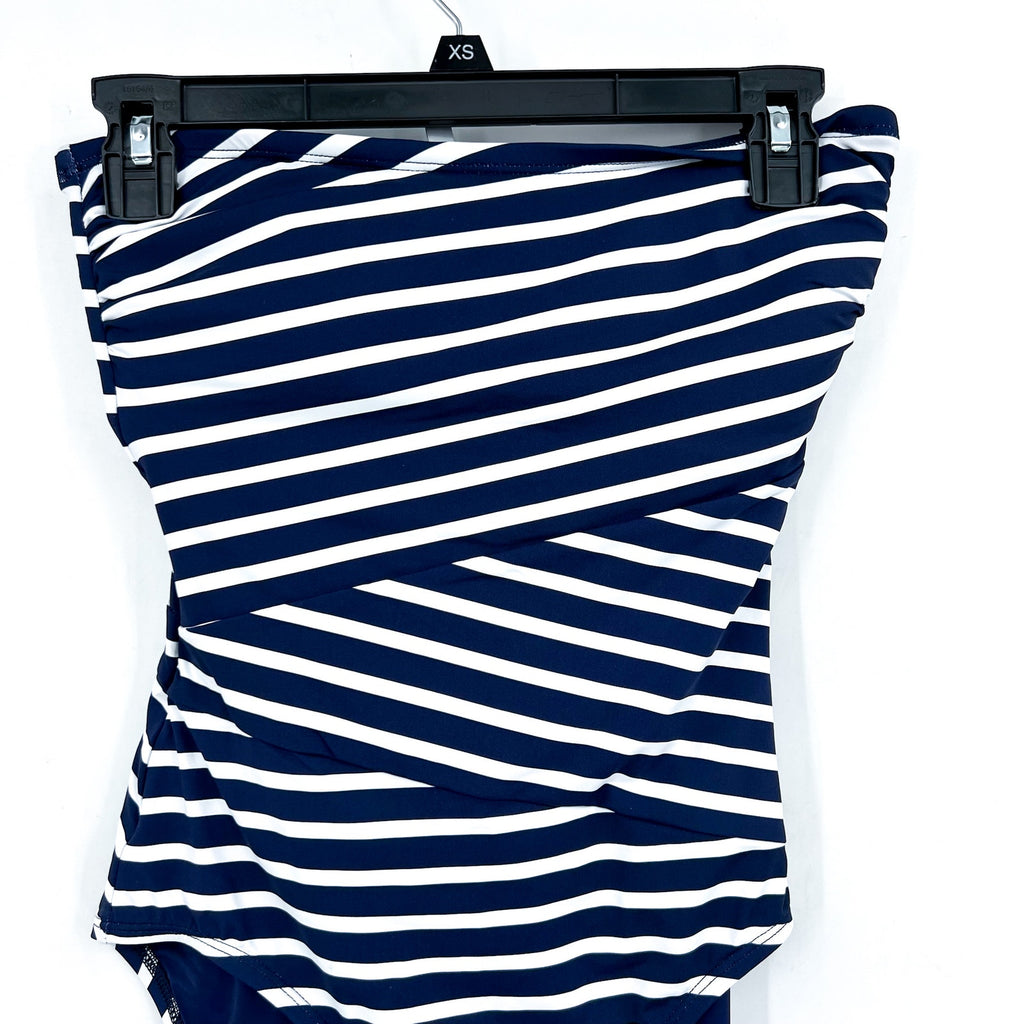 TOMMY BAHAMA Coastline Stripe Bandeau One Piece Swimsuit Size 6 Blue White NWT