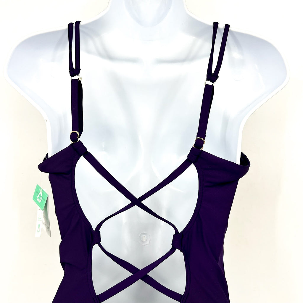 SUNSETS Women's Veronica One Piece Swimsuit Large Purple Plum Cross-Back NWT