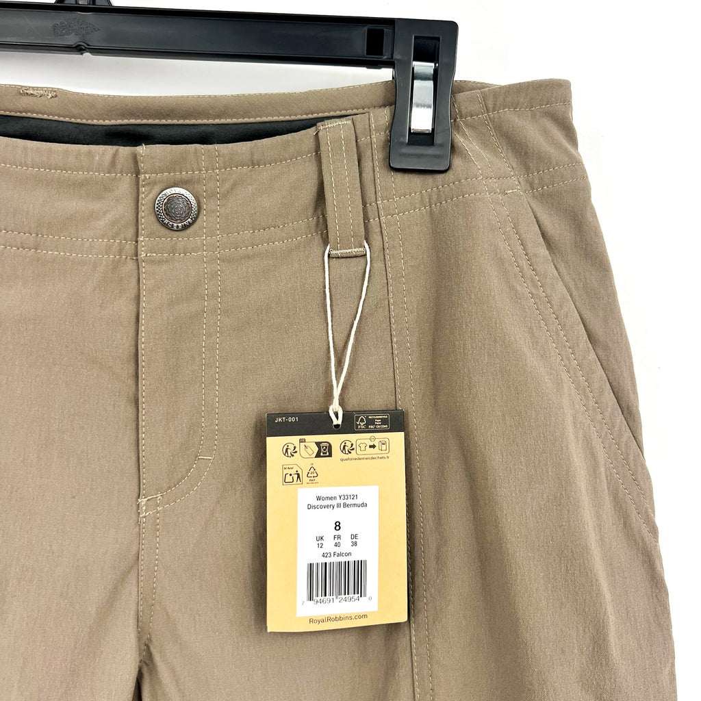 ROYAL ROBBINS Women's Discovery Bermuda Shorts Size 8 Falcon Brown NWT