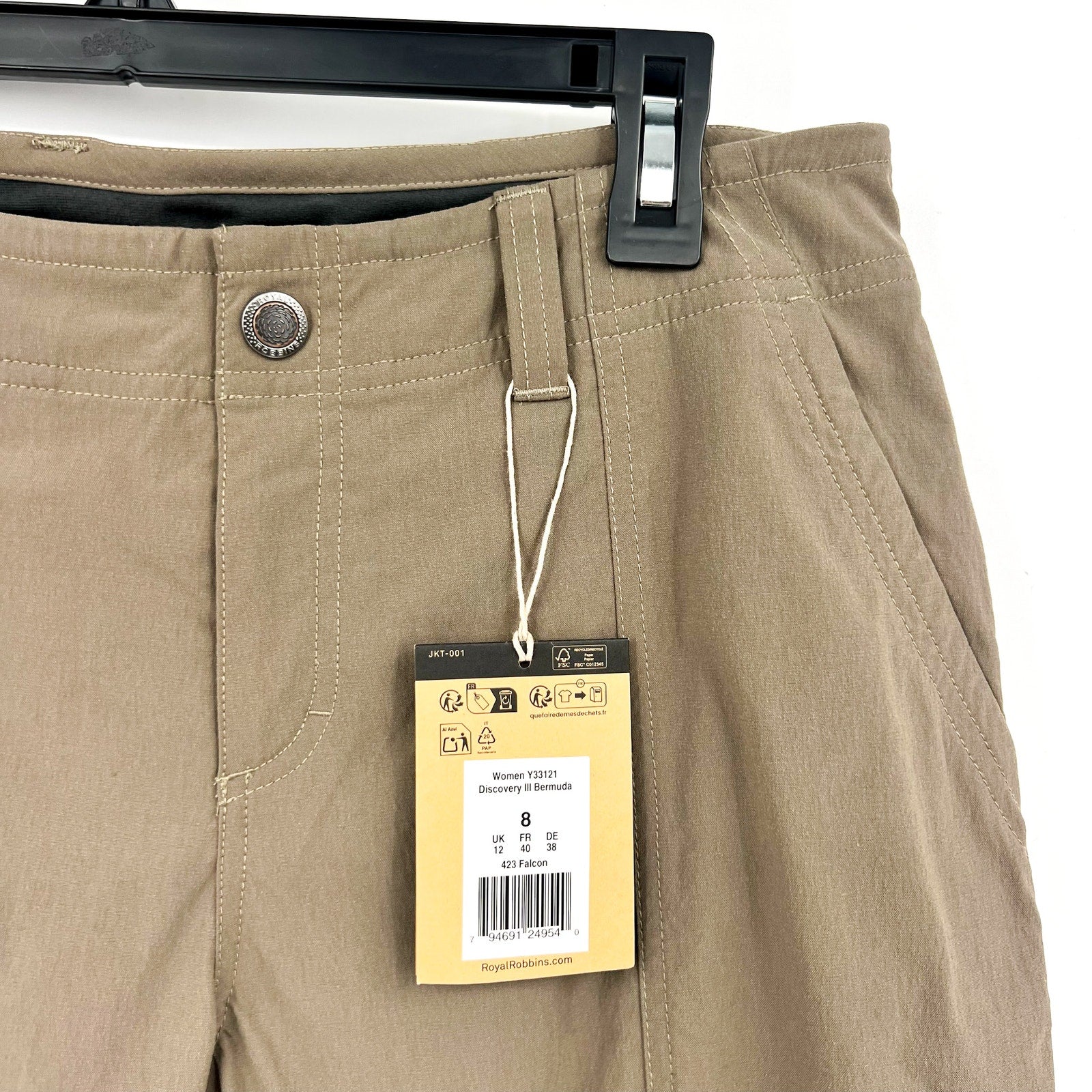 ROYAL ROBBINS Women's Discovery Bermuda Shorts Size 8 Falcon Brown NWT