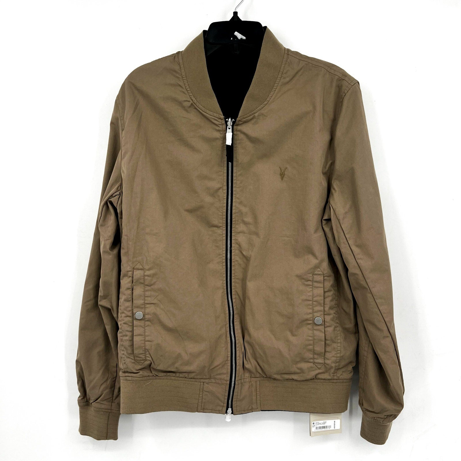 Allsaints Mens Reversible Bassett Bomber Jacket XS Black Ash Khaki NWT