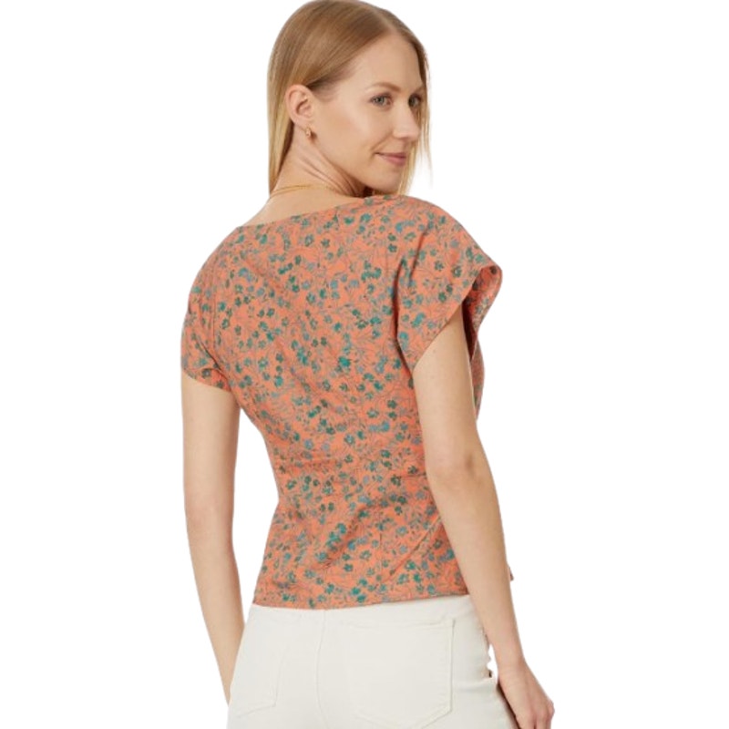 MADEWELL Womens Amari Twist Top Size 00 Orange Floral Short Sleeve NP029 NWT