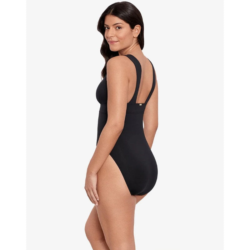 LAUREN RALPH LAUREN V-Neck One Piece Swimsuit Size 10 Black Solids Modern NWOT