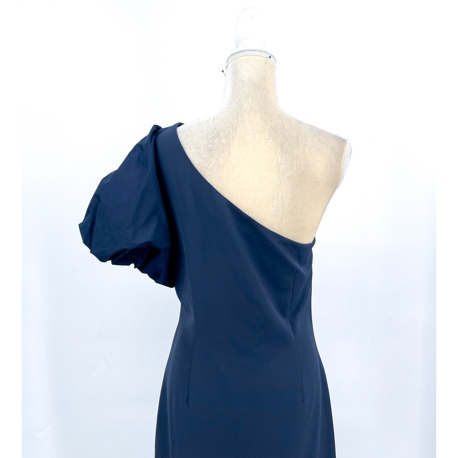 LAUREN RALPH LAUREN One-Shoulder Crepe Cocktail Dress Size 12 Navy Blue Midi NWT