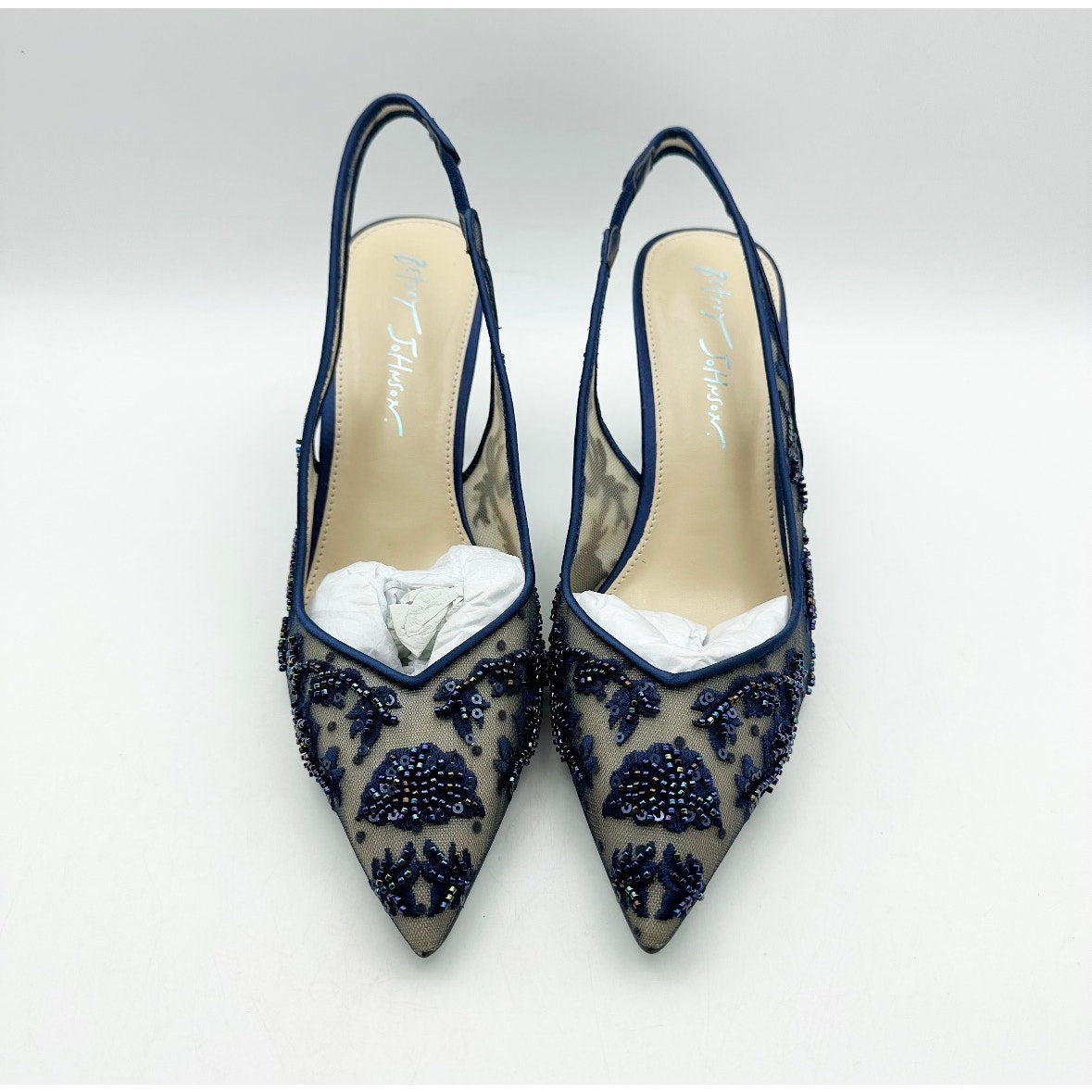 Blue Betsey Johnson Womens Nikki High Heels Size 7 Navy Blue Lace Sling Back NIB