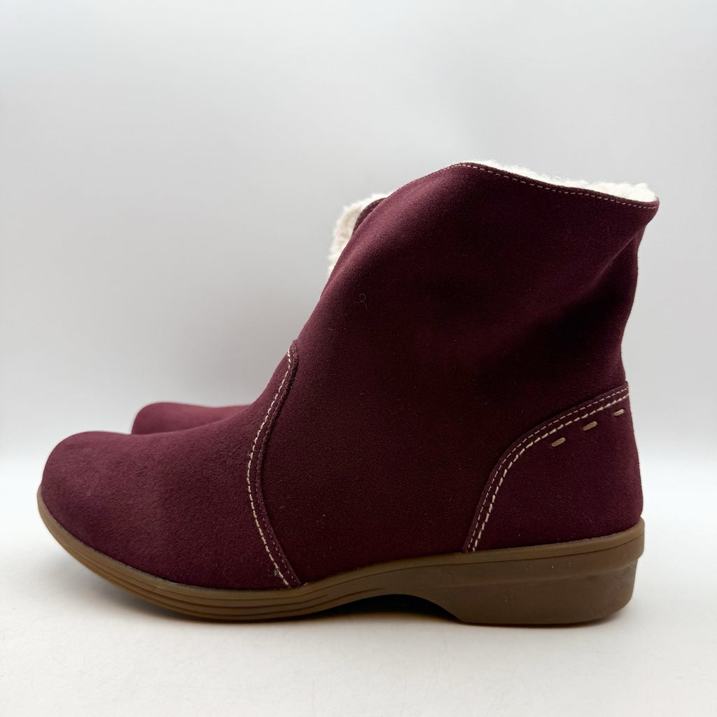 Spenco Womens Sun Valley Ankle Boots US 10 Red Burgundy Suede Sherpa Lined NIB