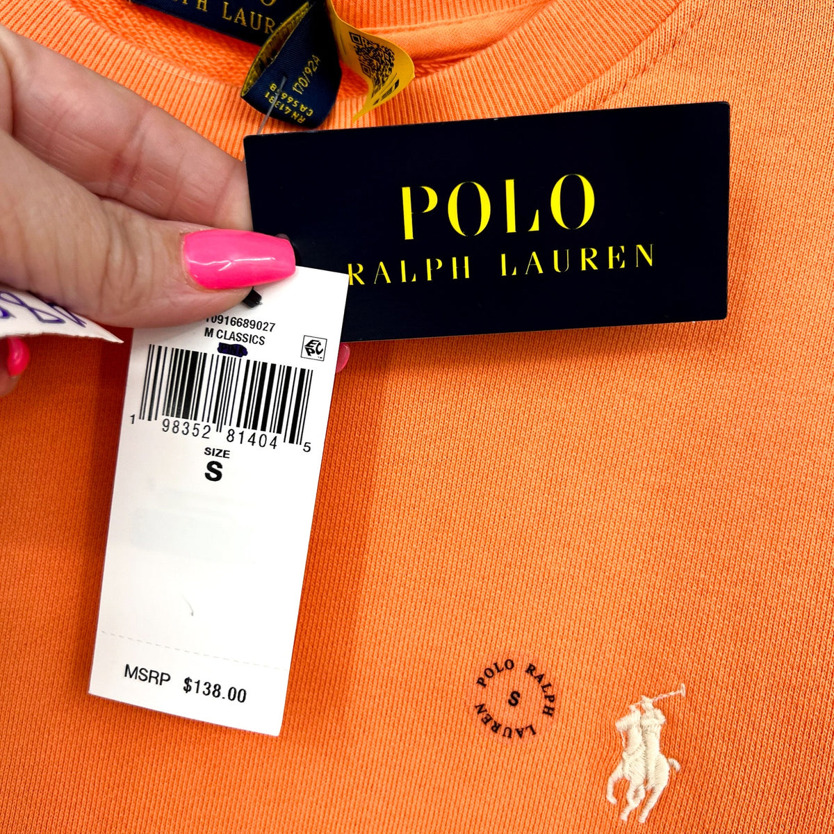 POLO RALPH LAUREN Men's Loopback Fleece Sweatshirt Small Orange Crewneck NWT