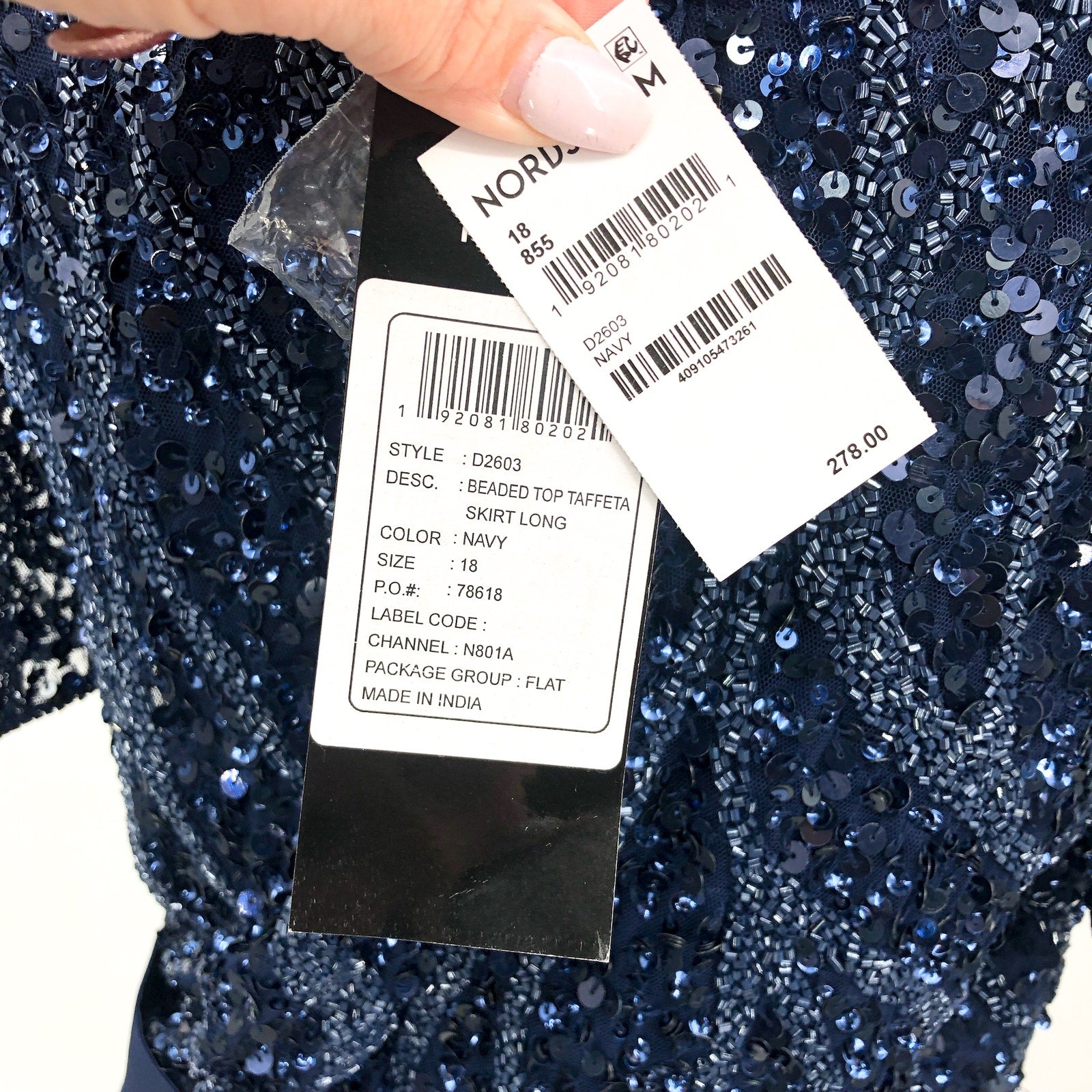 PISARRO NIGHTS Beaded Sequin Taffeta Skirt Gown 18W Navy Blue NWT