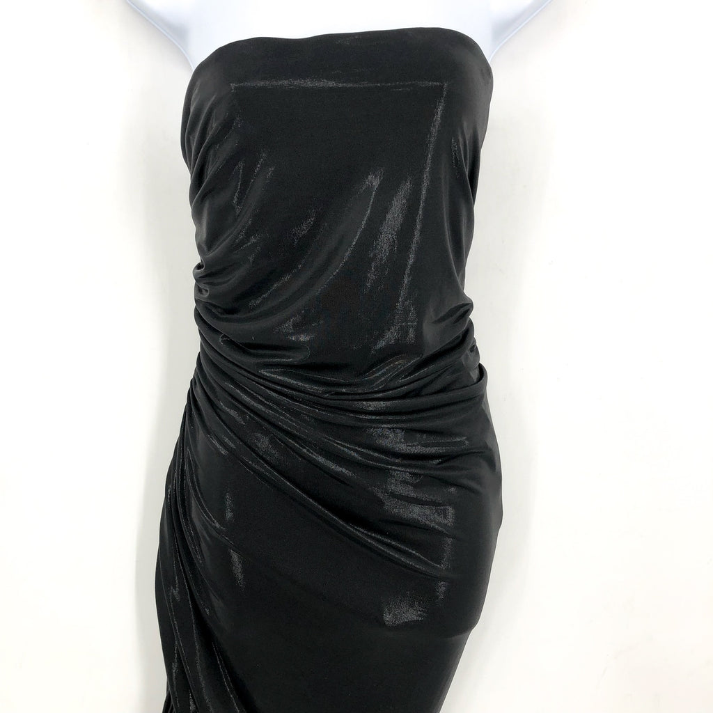 NORMA KAMALI Diana Strapless Ruched Lamé Dress Medium 38 Dark Grey Metallic NWT