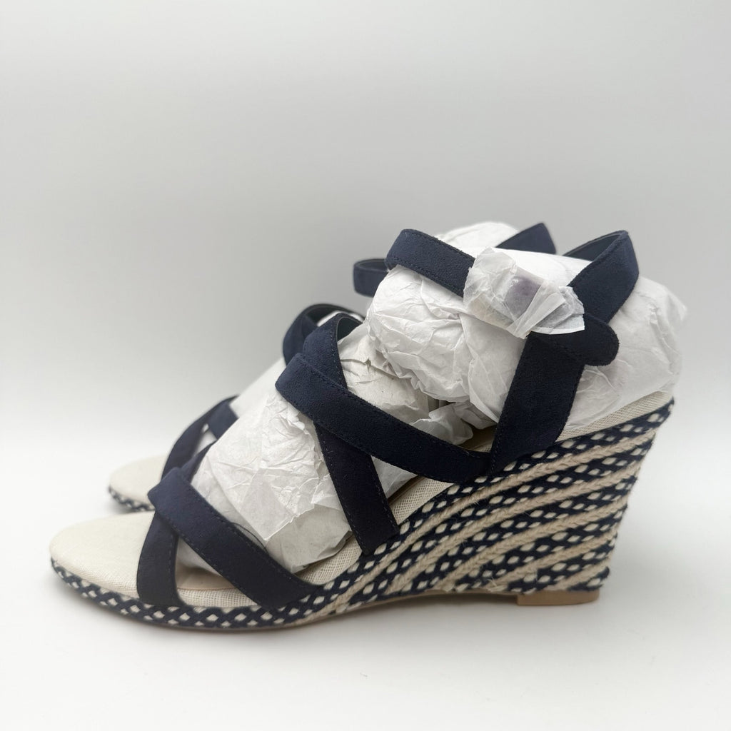 DOLCE Vita Womens DV8 Plume Wedge Sandals Size 9 Navy Blue Espadrille NWOB