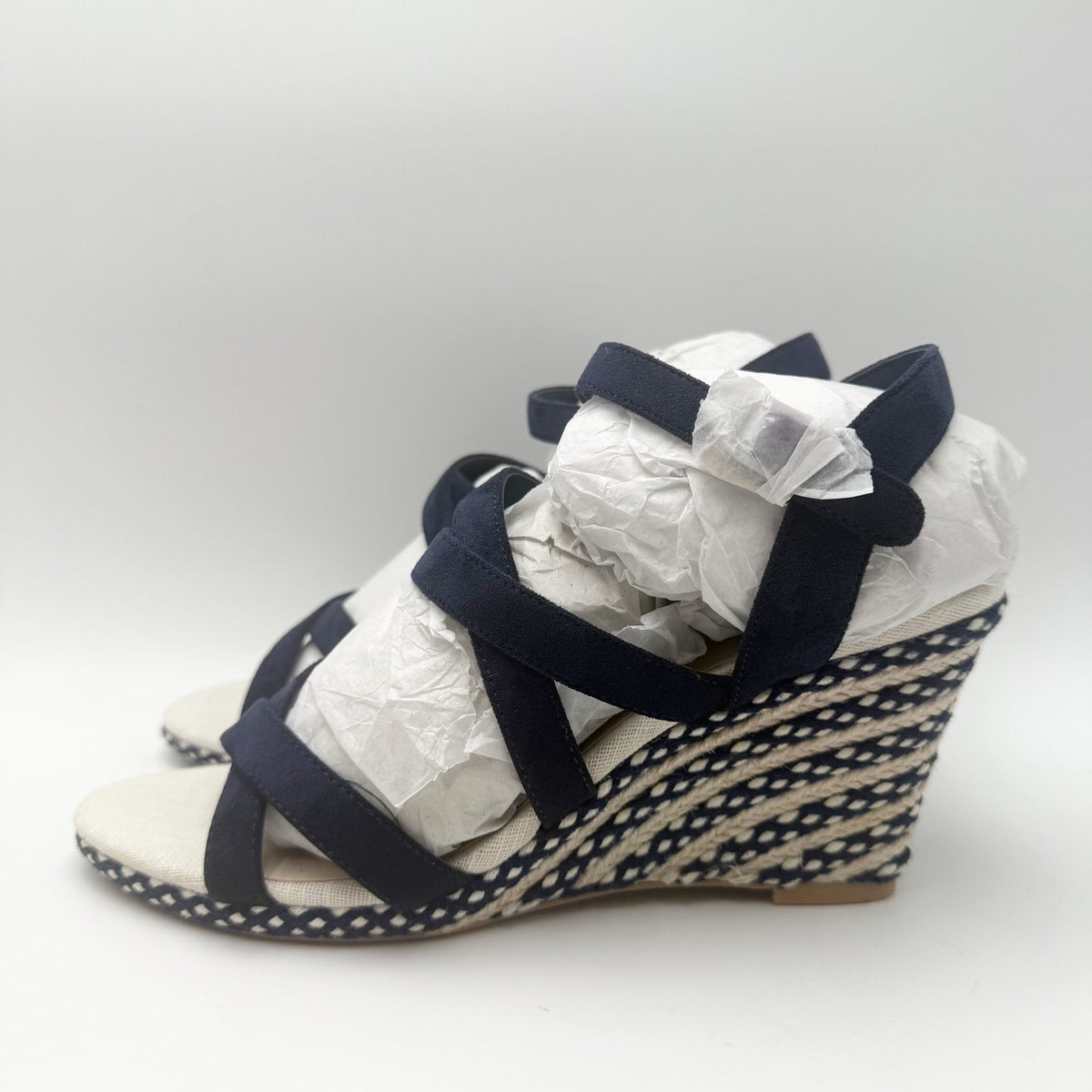 DOLCE Vita Womens DV8 Plume Wedge Sandals Size 9 Navy Blue Espadrille NWOB