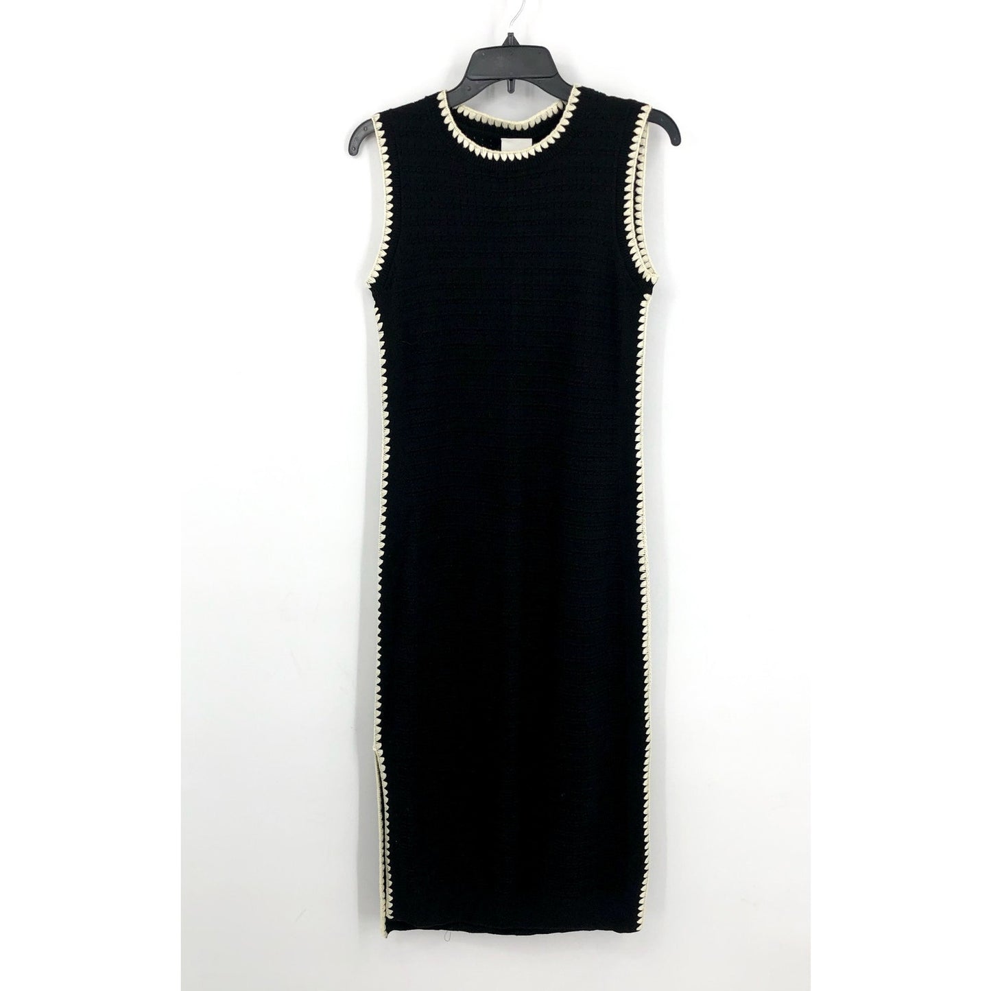 VARLEY Womens Dwight Tank Knit Midi Dress XS Black White Scalloped Edge NWT