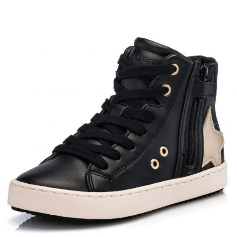 GEOX Girls J Kalispera High Top Sneakers US 1 EU 32 Black Star Lace Up NIB