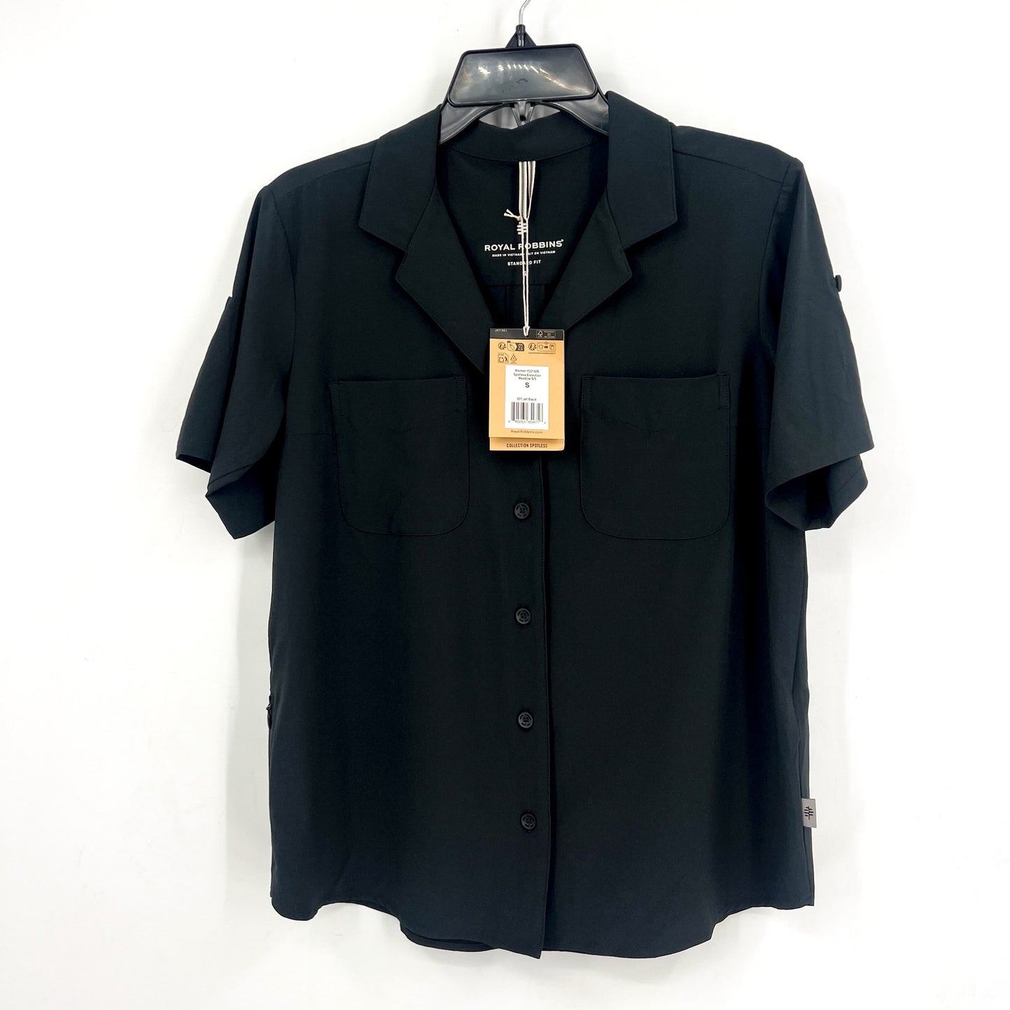 ROYAL ROBBINS Spotless Evolution Meadow Short Sleeve Shirt Small Jet Black NWT