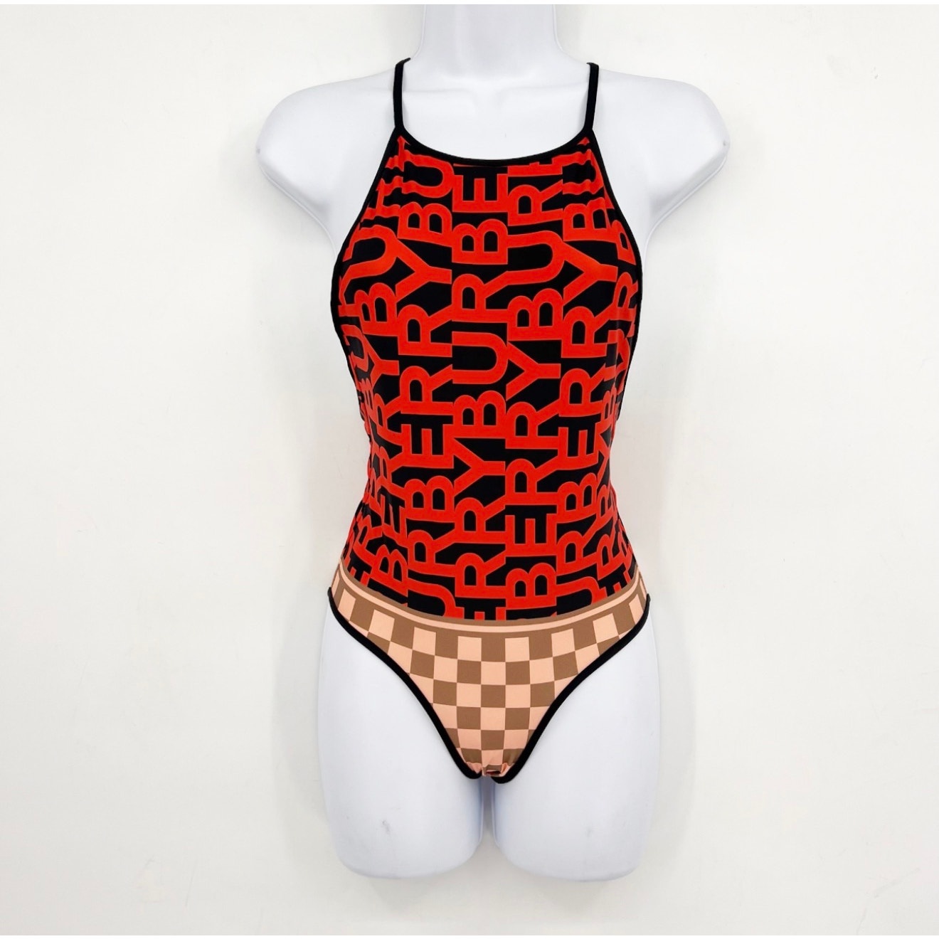 BURBERRY Girl's Sandie Logo One Piece Swimsuit Size 12 Youth Vermillion Red NWT
