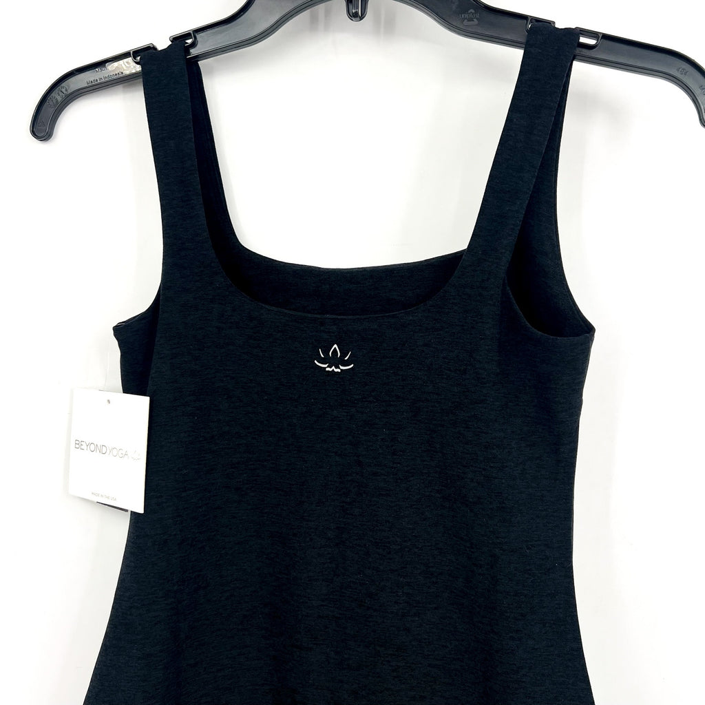 BEYOND YOGA Icon Midi Dress XS Black Darkest Night Spacedye Square Neck NWT