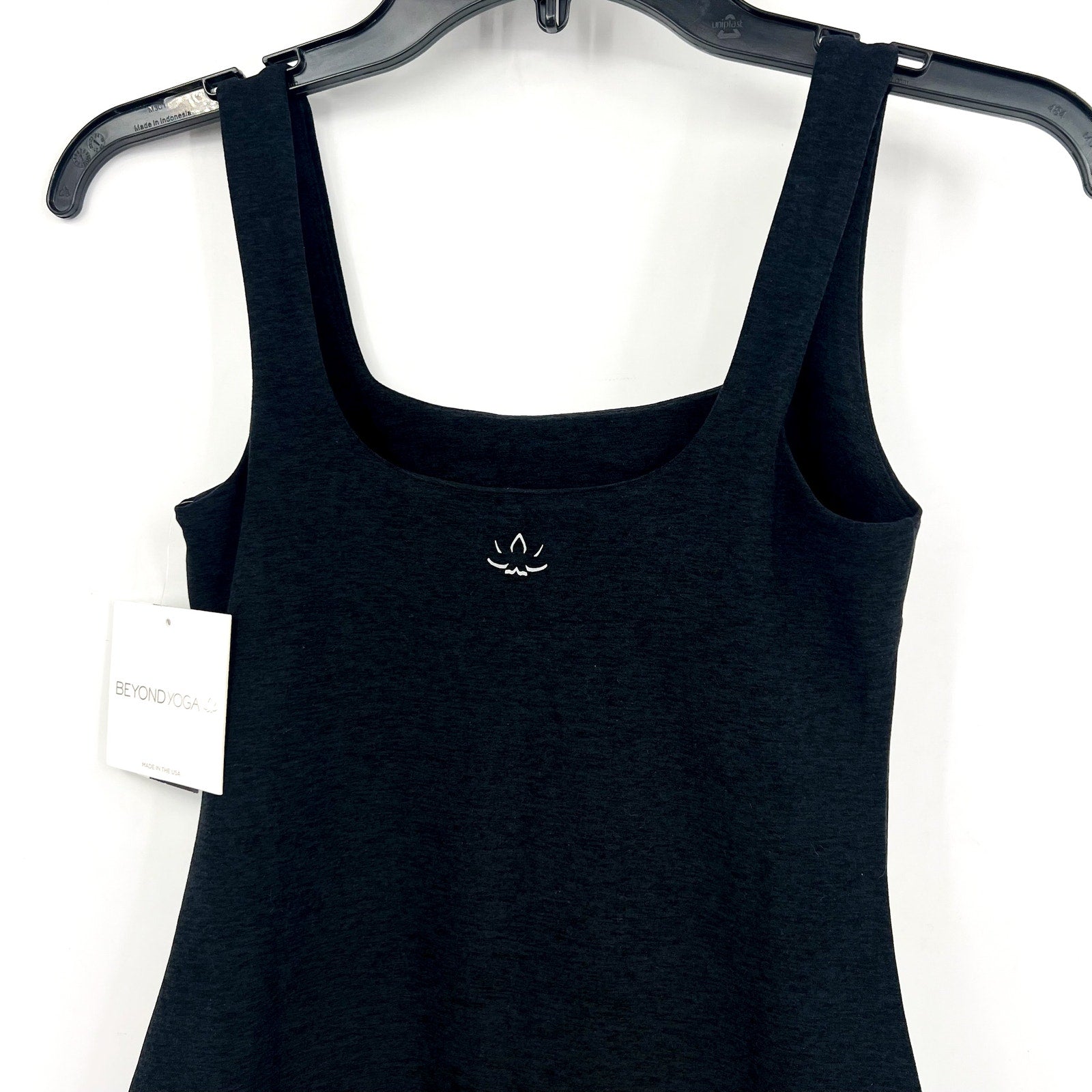 BEYOND YOGA Icon Midi Dress XS Black Darkest Night Spacedye Square Neck NWT