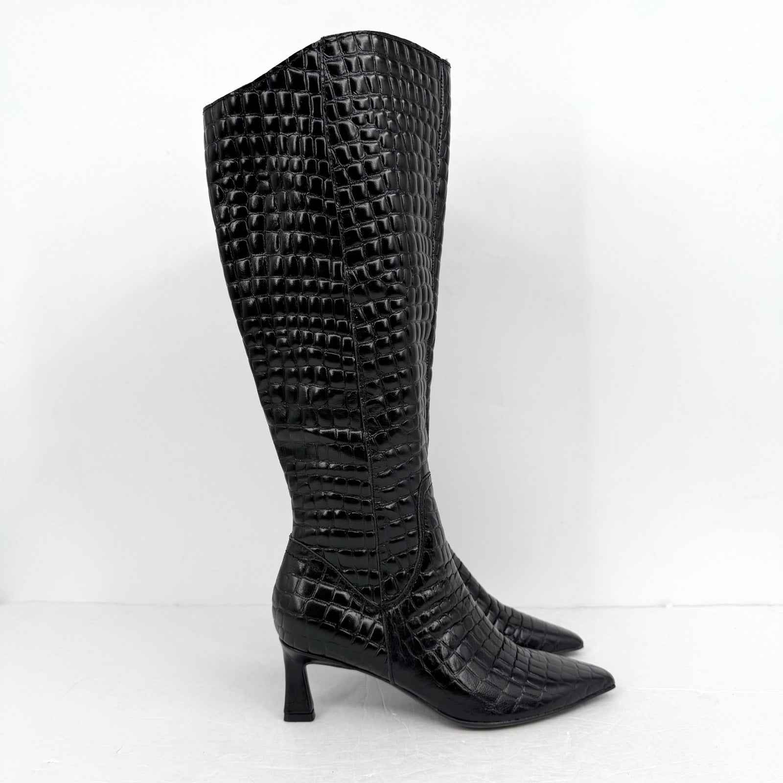 Naturalizer Womens Deesha Knee High Boot 6.5 M Wide Calf Black Croc Leather NWOB