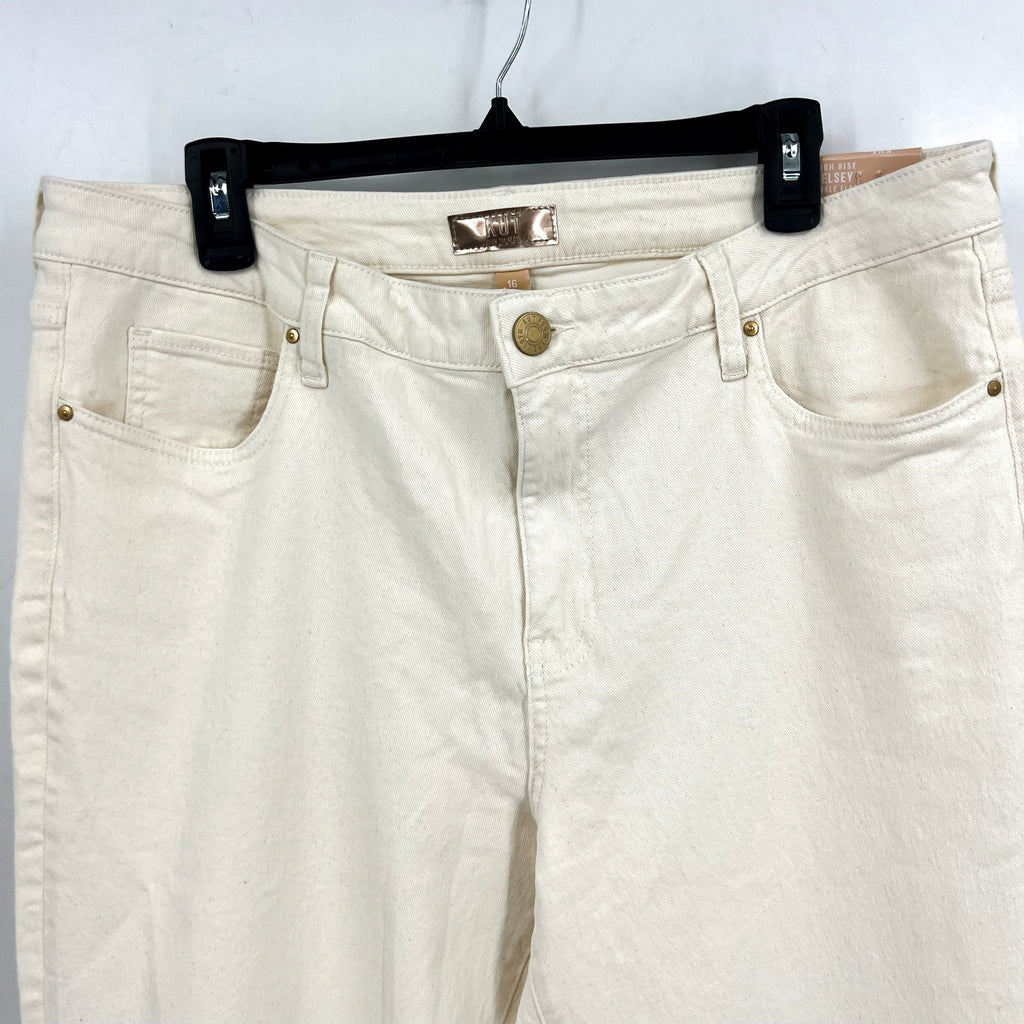 KUT FROM THE KLOTH Kelsey Ankle Flare Jeans Size US 16 Ecru Cream Denim NWT