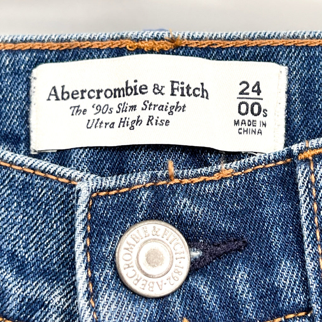 ABERCROMBIE & FITCH Womens 90s Slim Straight Jeans SIZE 24 US 00 Dark Marble NWT