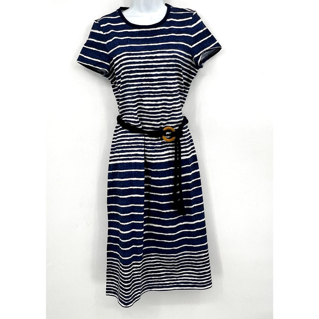 TOMMY BAHAMA Coastal Chalet Midi Dress Small Blue White Stripe Belt Knit NWT