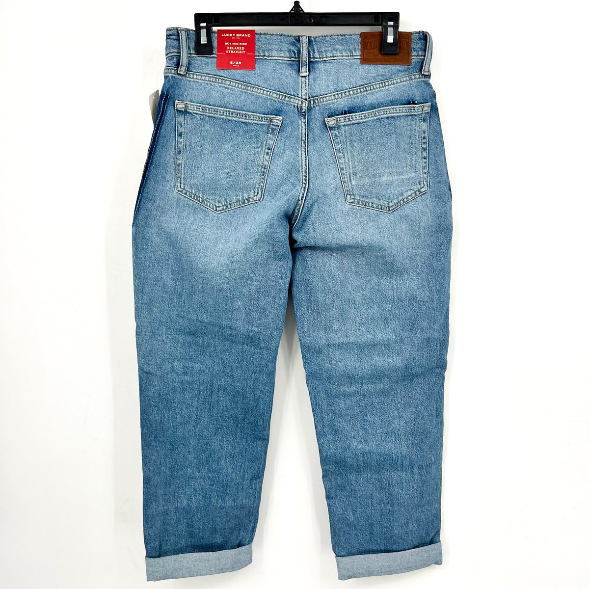 LUCKY BRAND Women's Patched Boy Jeans Size 6 28A Blue Button-Fly Mid-Rise NWT