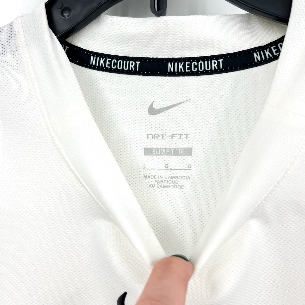 NIKE Womens Court Advantage Tennis T-Shirt Large White Short Sleeve Dri-Fit NWOT