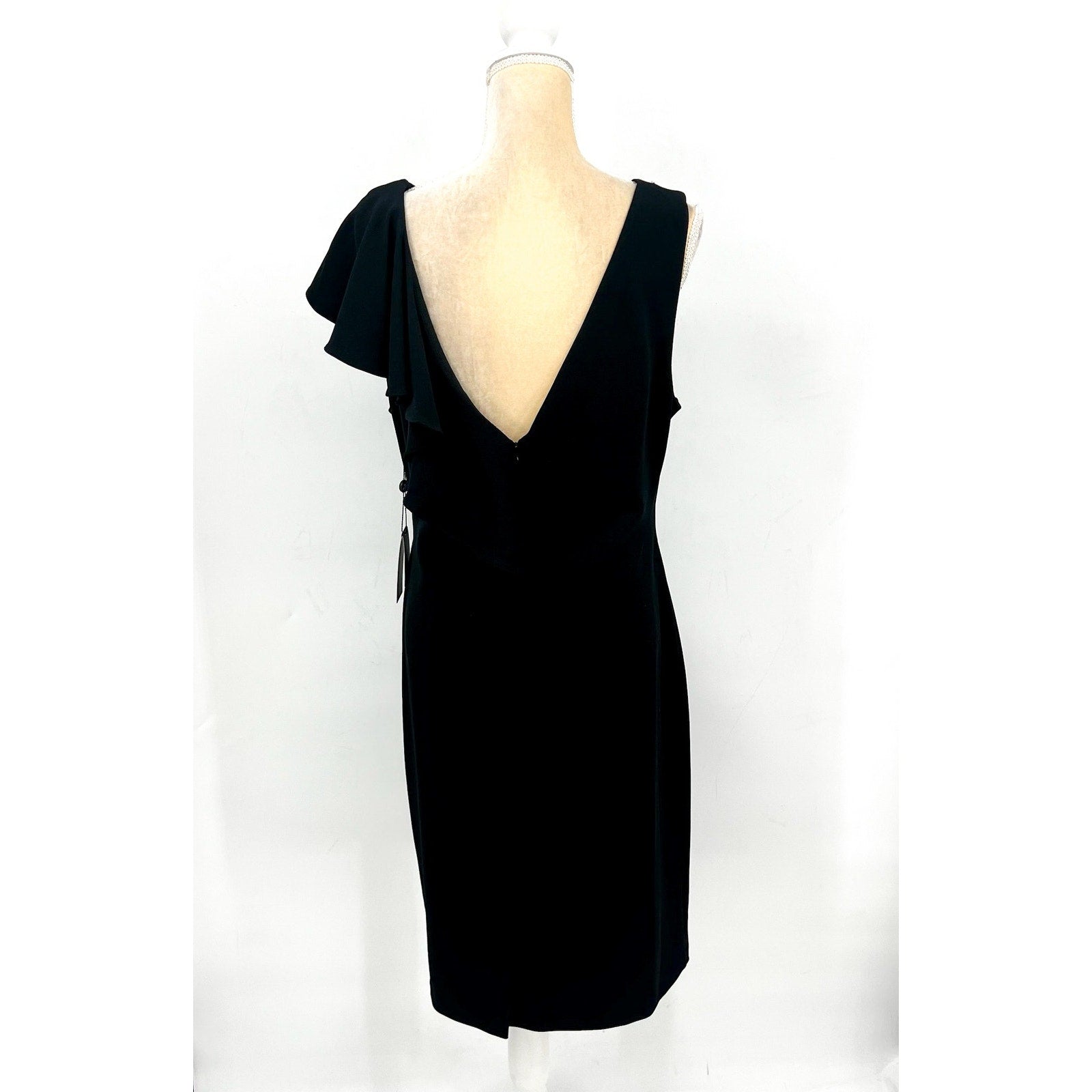 ADRIANA PAPELL Women's Waterfall Ruffle Crepe Dress Size 16 Black Cocktail NWT