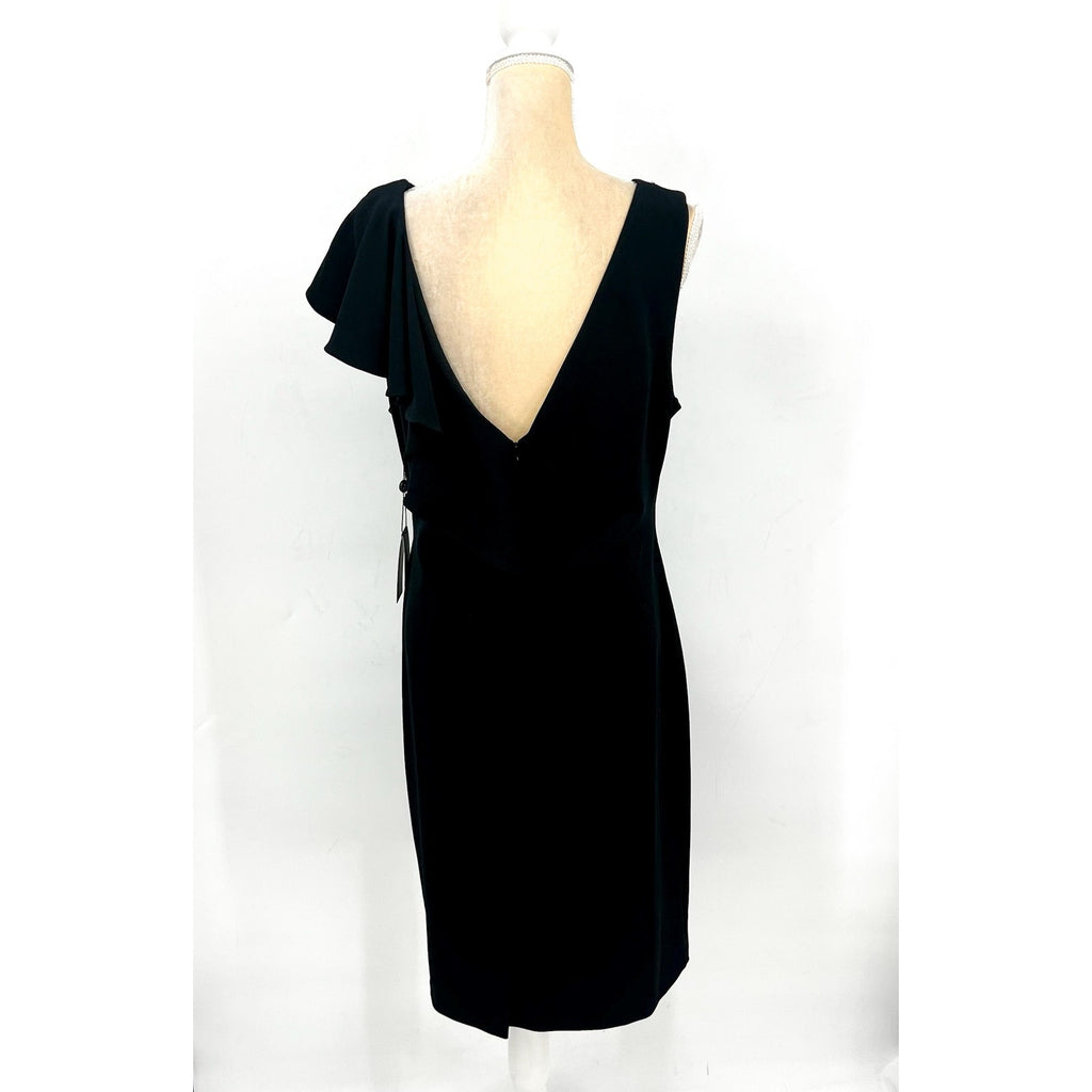 ADRIANA PAPELL Women's Waterfall Ruffle Crepe Dress Size 16 Black Cocktail NWT