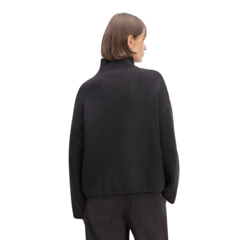 EVERLANE Women's The Felted Merino Funnel-Neck Sweater XS Black Pullover NWT