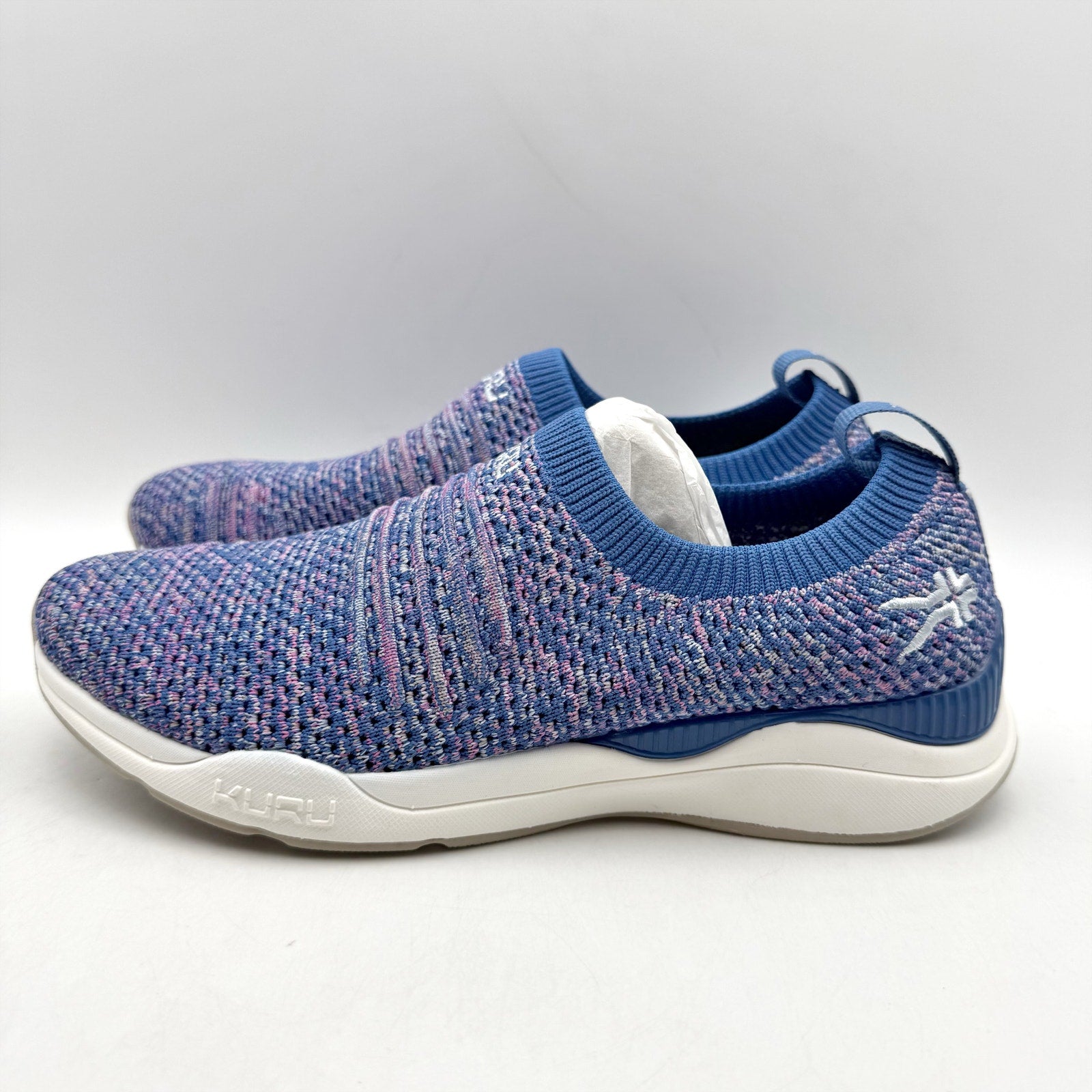Kuru Womens Stride Casual Sneakers Size 5.5 WIDE Blue White Knit Slip On NWOB