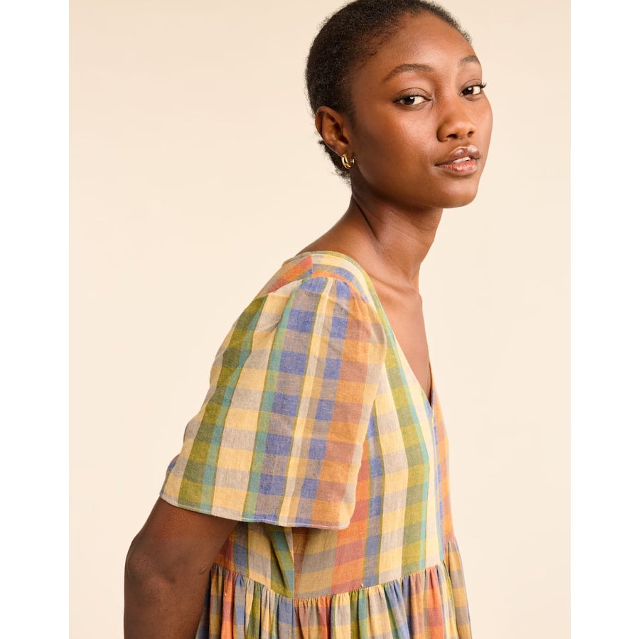 PENDLETON Women's Flora Midi Dress XS Woodash Multi Check Linen-Blend NWT