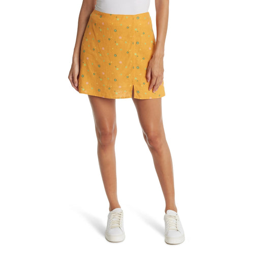 Abound Nordstrom Linen Blend Mini Skirt XS Orange Print Asterisk Floral NWT