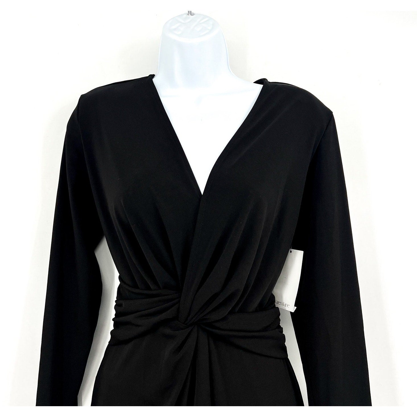KAREN KANE Women's Twist Front Dress Large Black Stretch Long Sleeve NWT